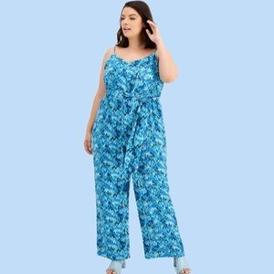 Bar III Blue Printed Wide-Leg Jumpsuit
